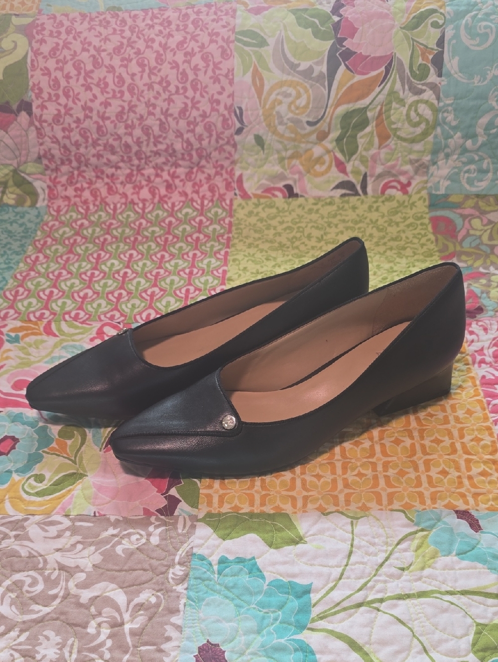 Naturalizer Black Leather Low Wedge Flats